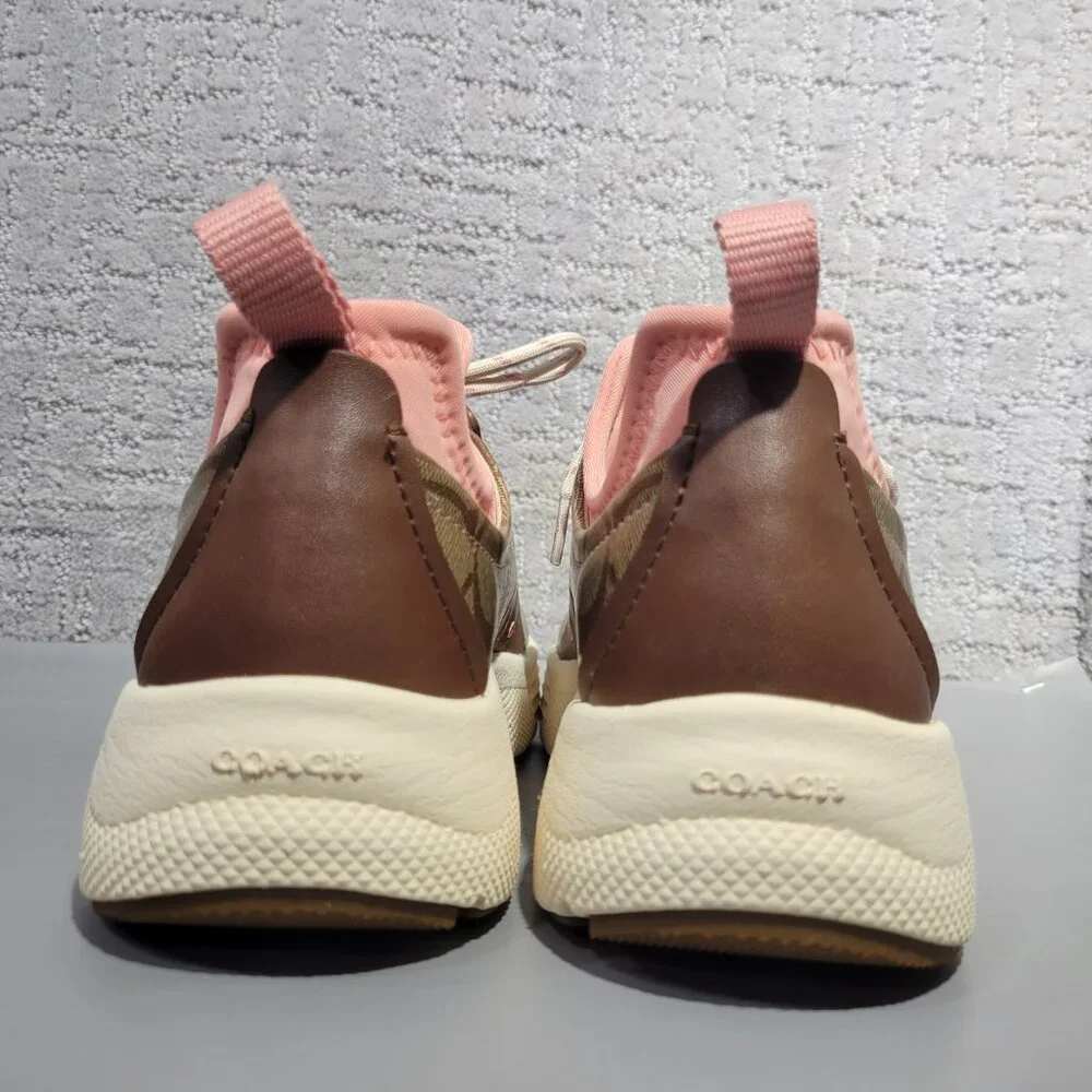 Coach C270 Signature Tech Runner Womens Size US 9B Brown Pink Sneaker Shoes